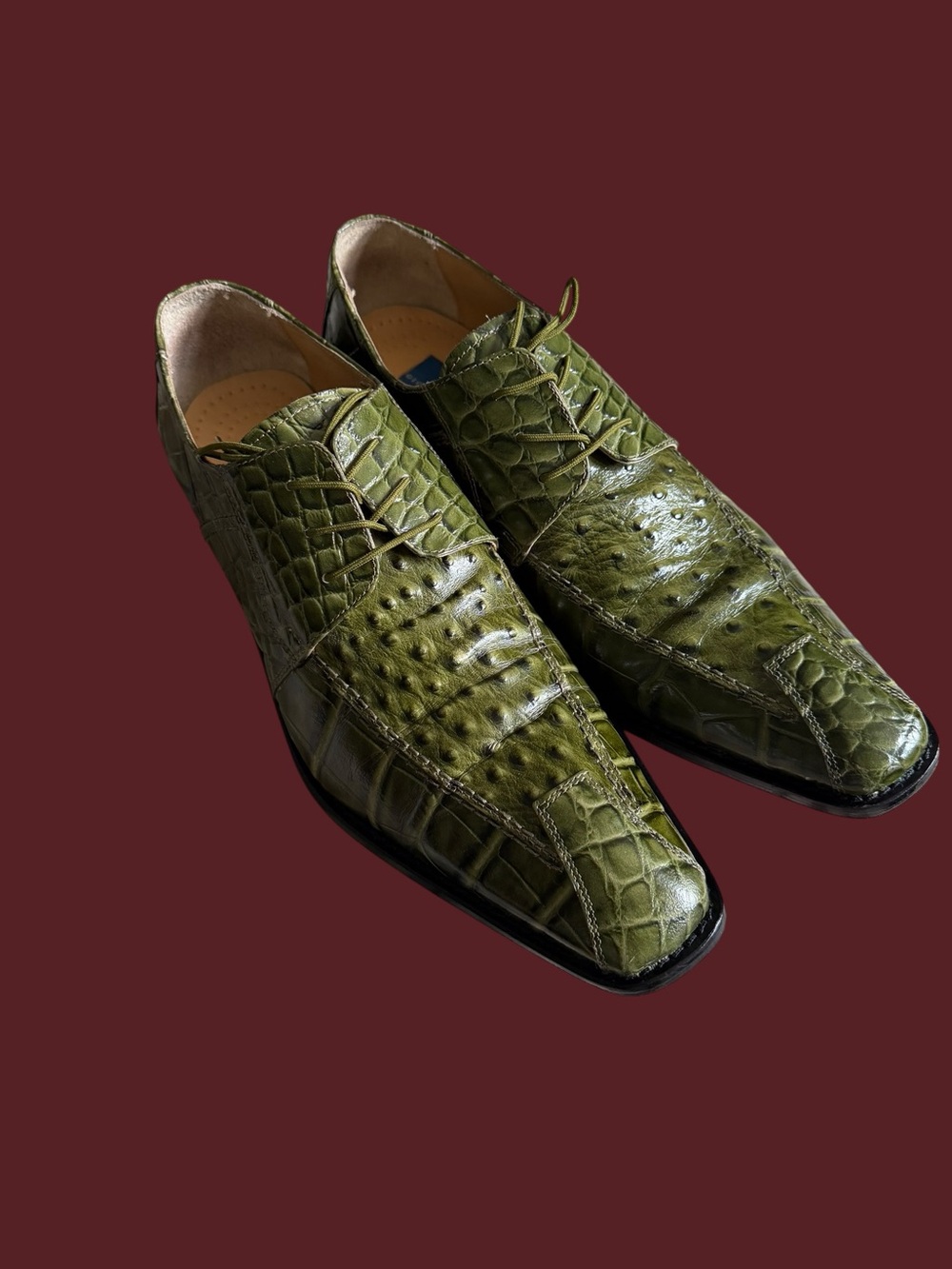 Men's Giorgio Brutini Green Croc Ostrich Print Dress Shoes Size 13 Exotic Luxury